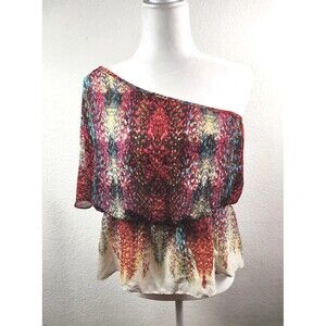 A.N.A. Women's  One-Shoulder Floral Cream Multicolored Casual Top Blouse XL